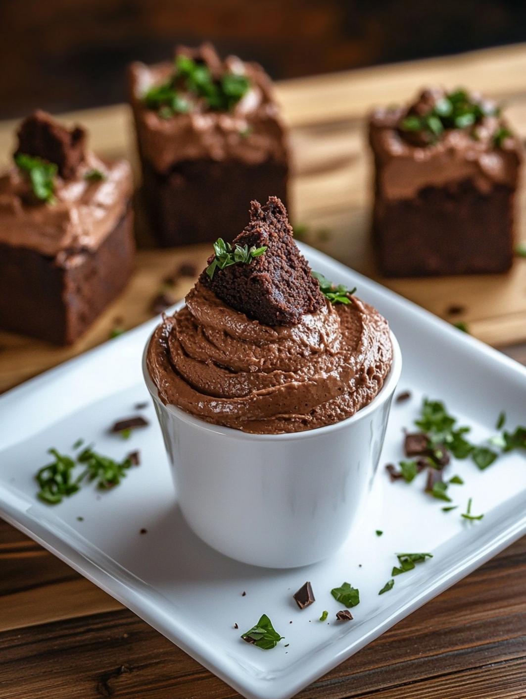 Brownies and mousse in a cup