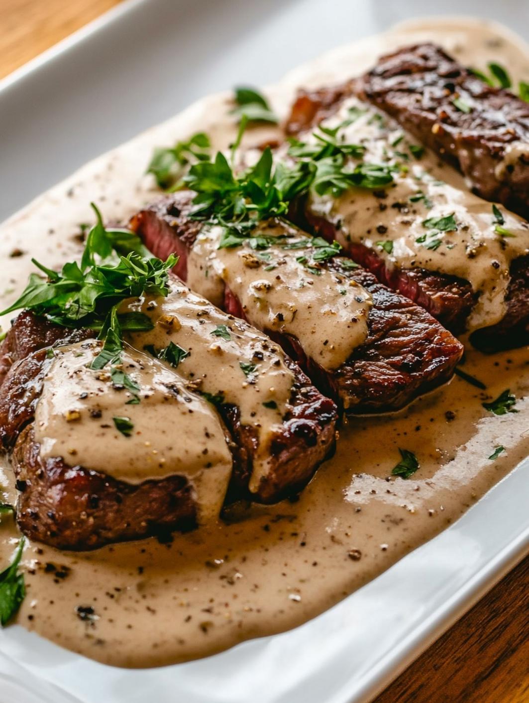 Tender Steak Paired with Rich Garlic Cream Sauce