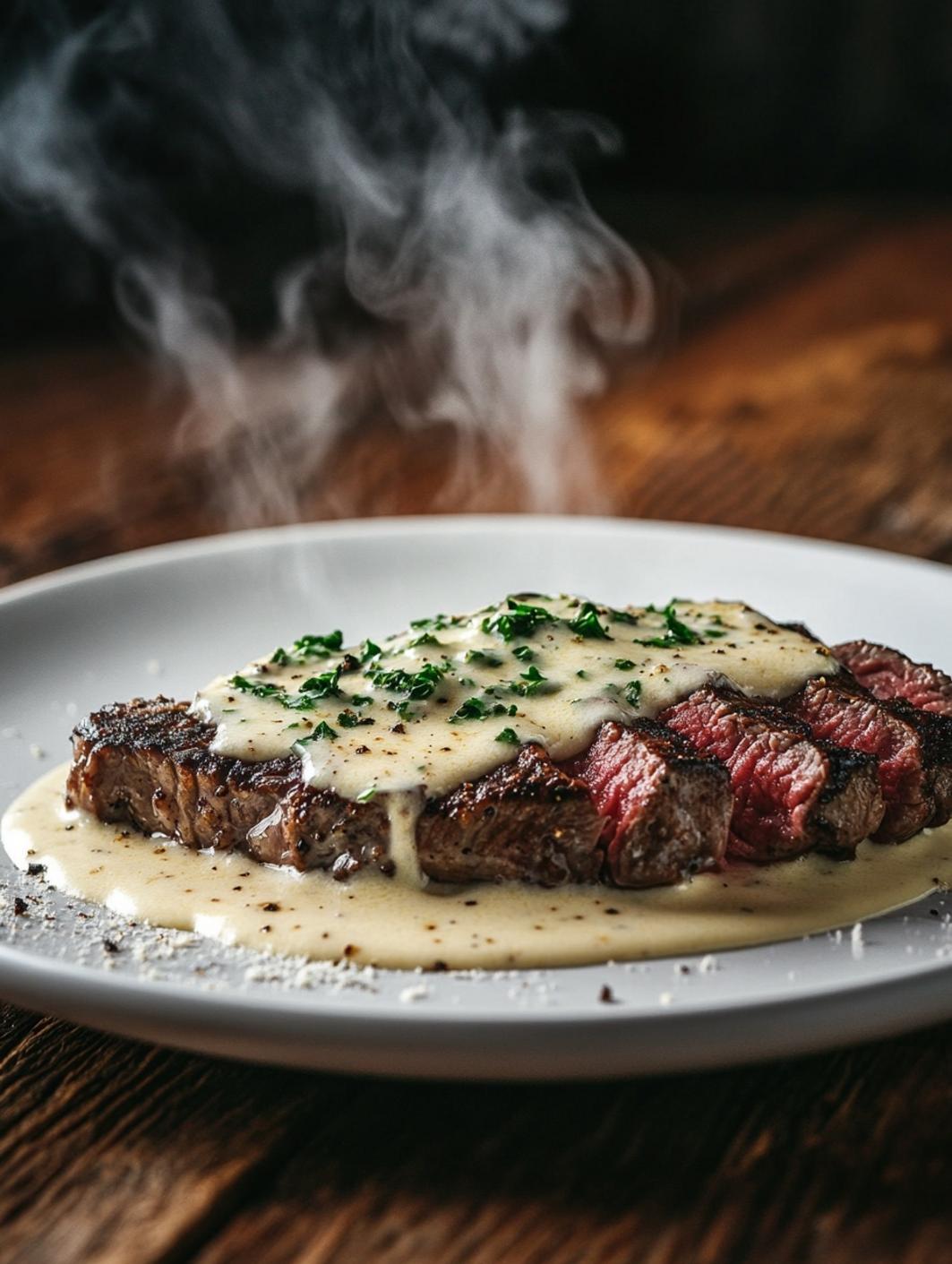 Garlic Butter Steak With Parmesan Cream Sauce