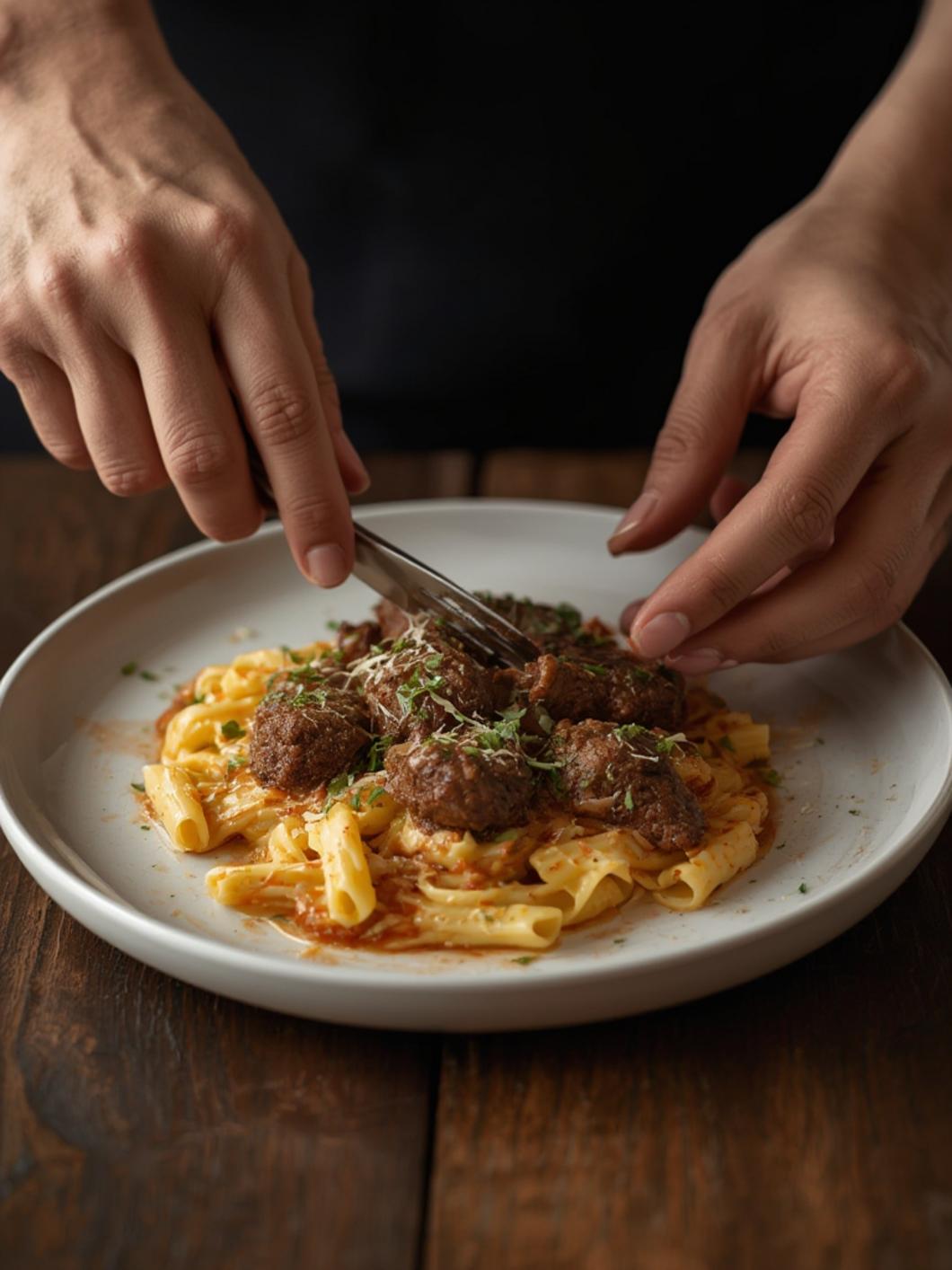 cooking Cajun Steak Tips in Cheesy Rigatoni Parmesan Sauce