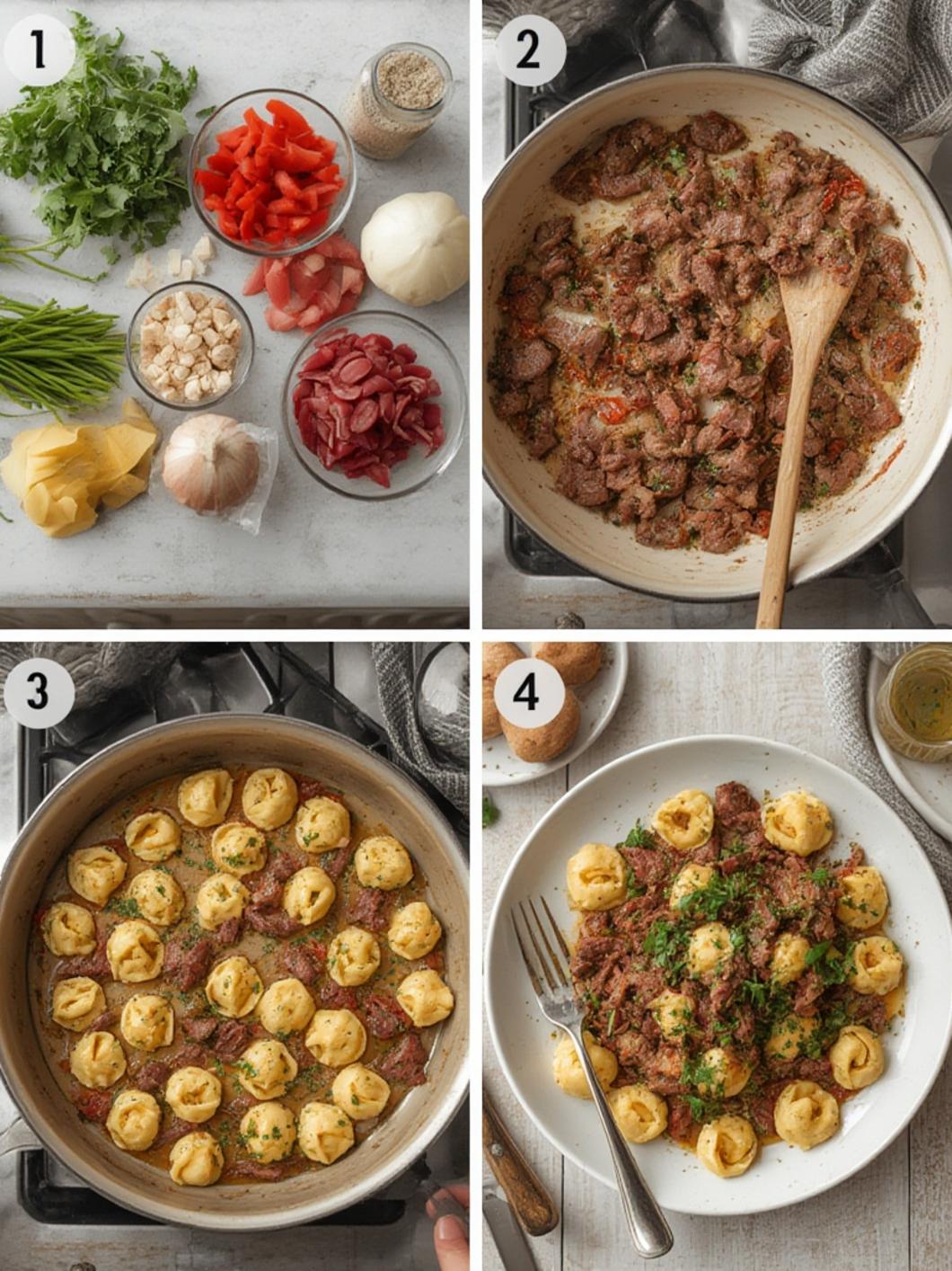 Garlic Steak Tortellini process