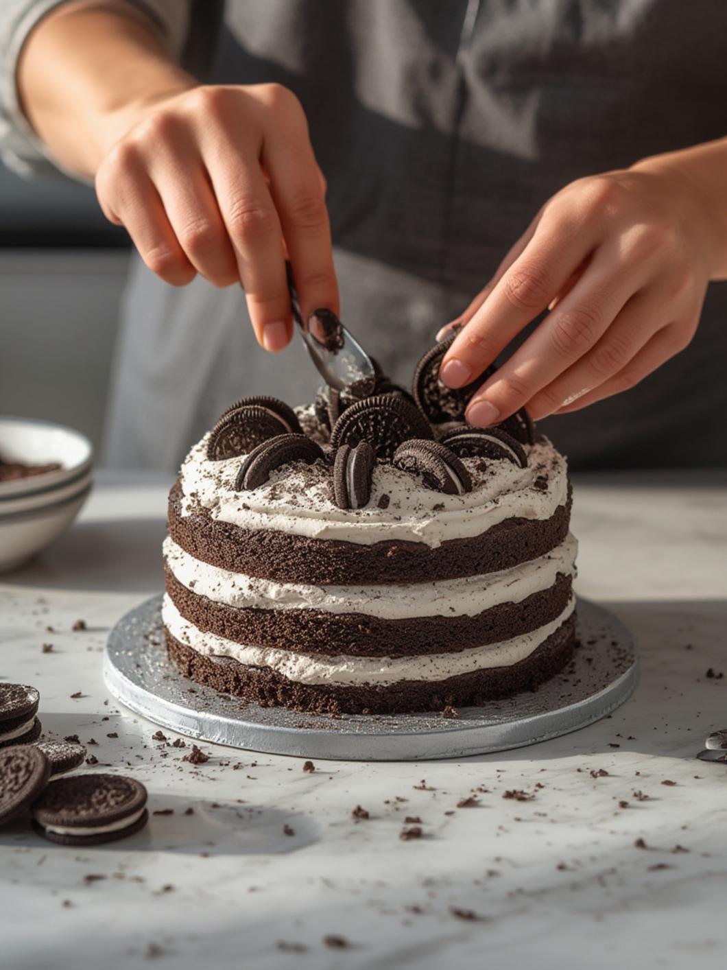 cooking OREO DIRT CAKE