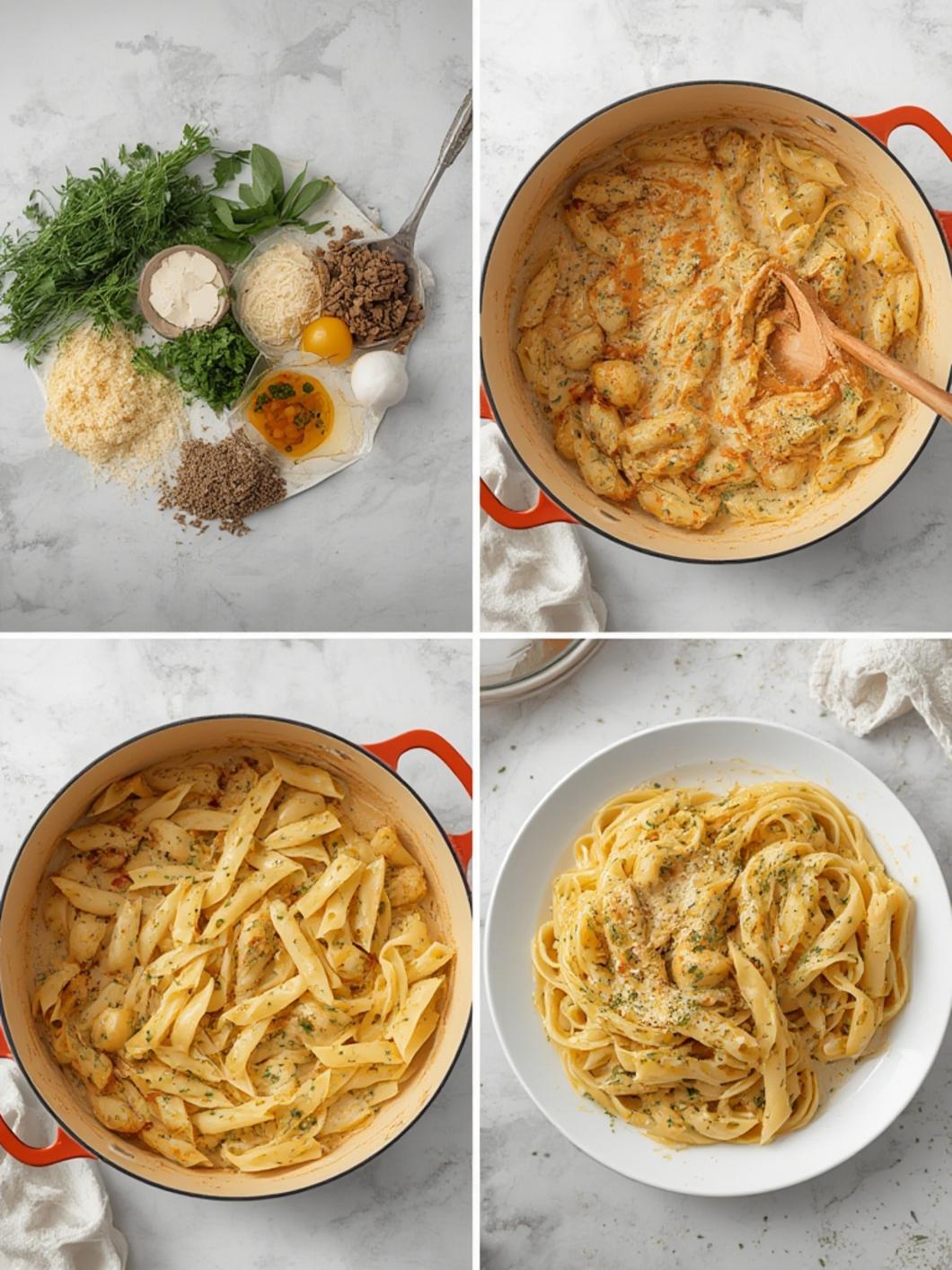 One Pot Creamy Garlic Pasta steps