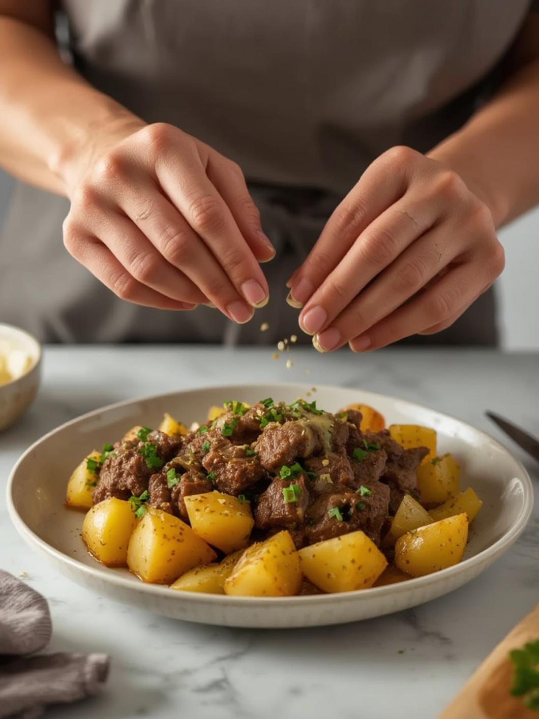 Slow Cooker Garlic Butter Beef with Potatoes process