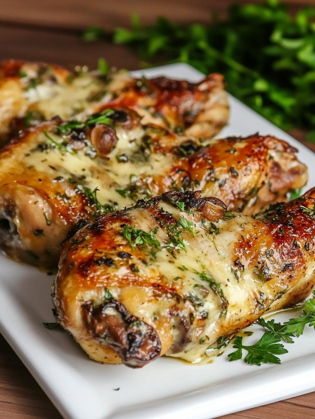 Cheesy Garlic Butter Mushroom Stuffed Chicken