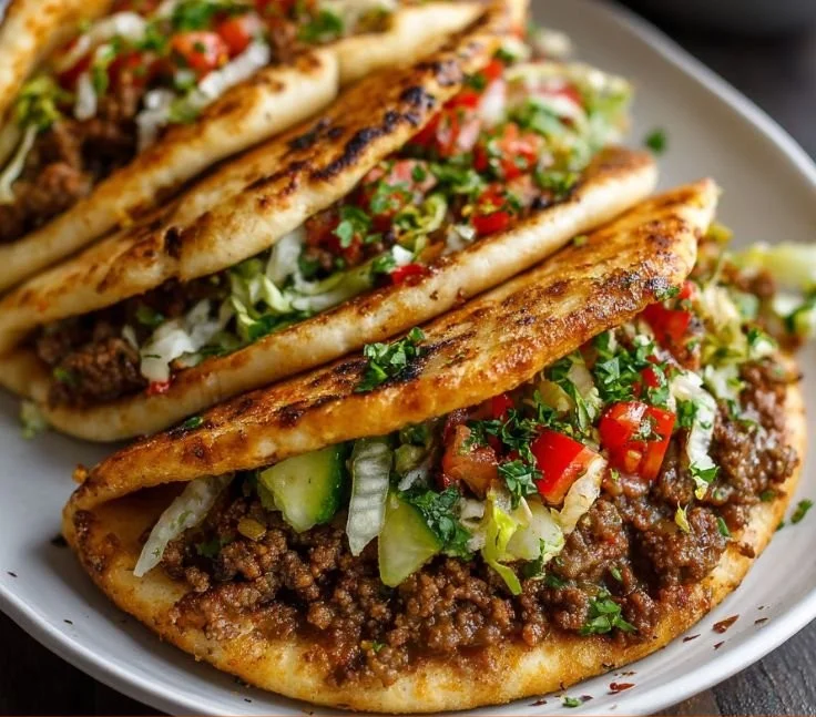 Delicious Mediterranean Ground Beef Pita Pockets served with fresh ingredients