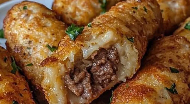 A plate of spicy garlic beef croquettes, golden and crispy, ready to be served.