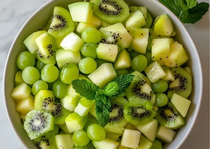 St. Patrick's Day green fruit salad with a variety of fresh green fruits